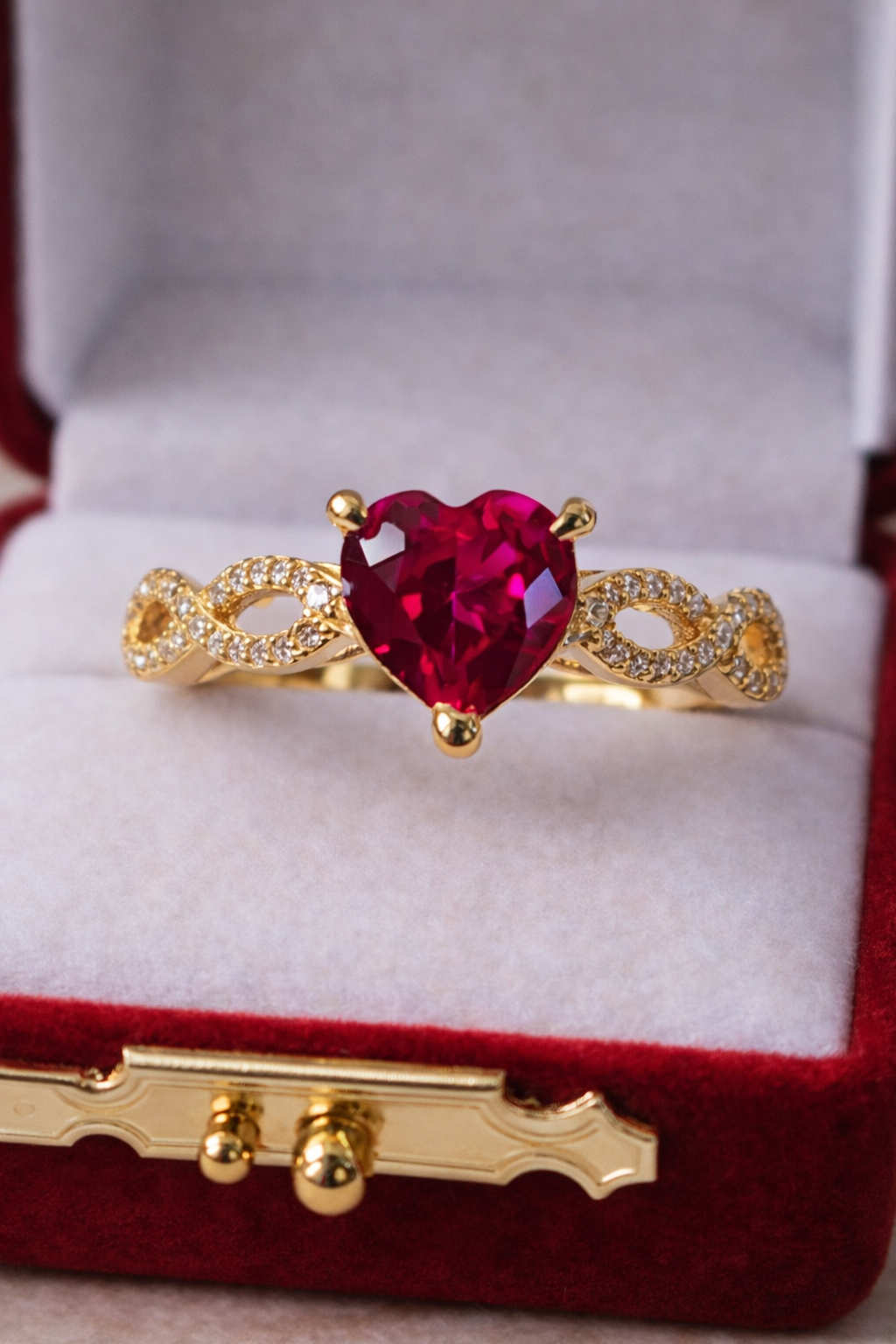 14K Gold Heart CZ Ring w/Infinity Band - Anillo Corazón Infinito 14K