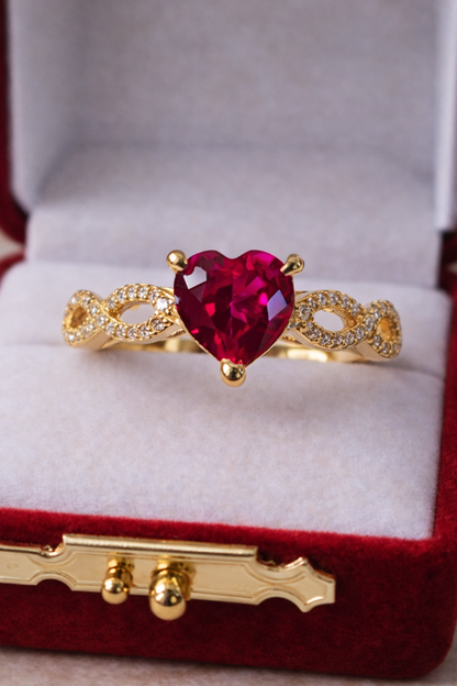 14K Gold Heart CZ Ring w/Infinity Band - Anillo Corazón Infinito 14K