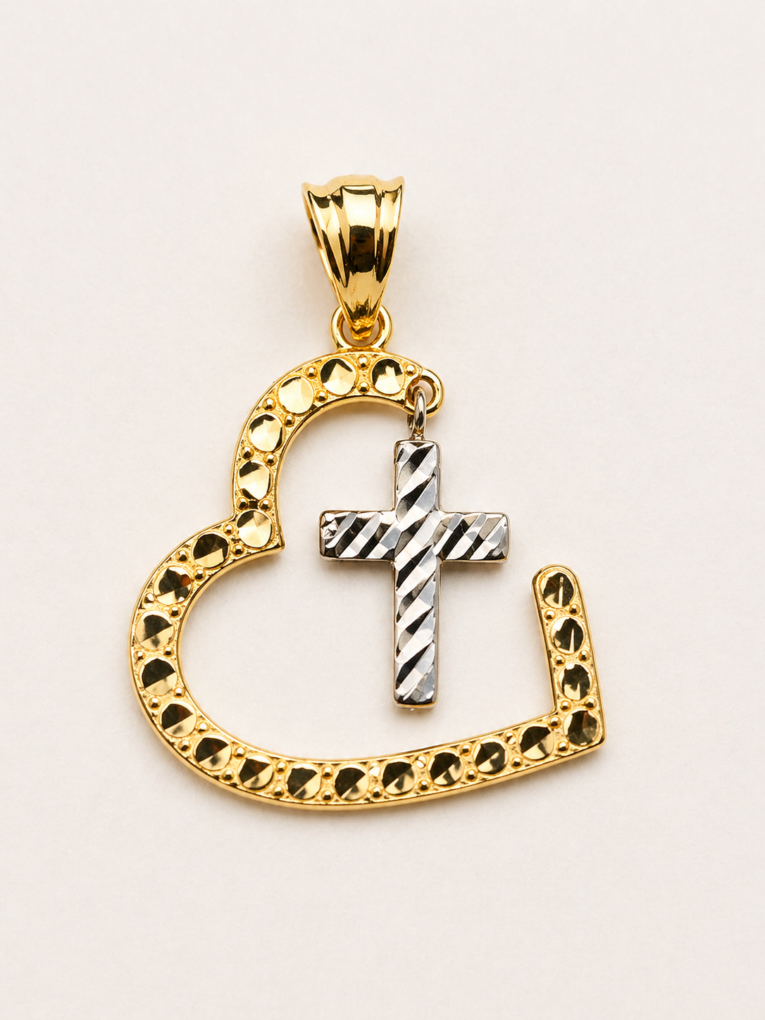 14K 2-Tone Heart and Cross Pendant
