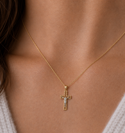 14K Gold Cross Pendant - Cruz Religiosa Oro 14K