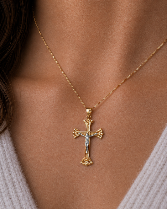 14K Gold Cross Pendant - Cruz Religiosa Oro 14K
