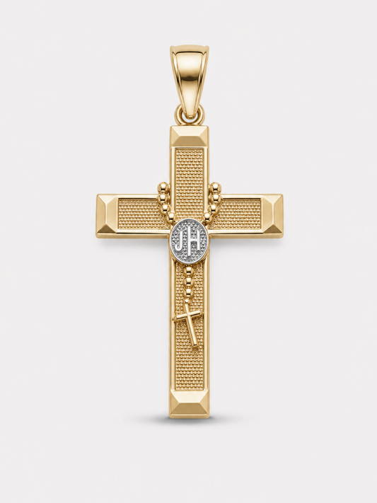 Dije Cruz Oro 14K con Rosario Integrado