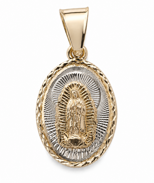 14k Gold Oval Virgin Mary Pendant - Dige Virgen de Guadalupe Oro 14k