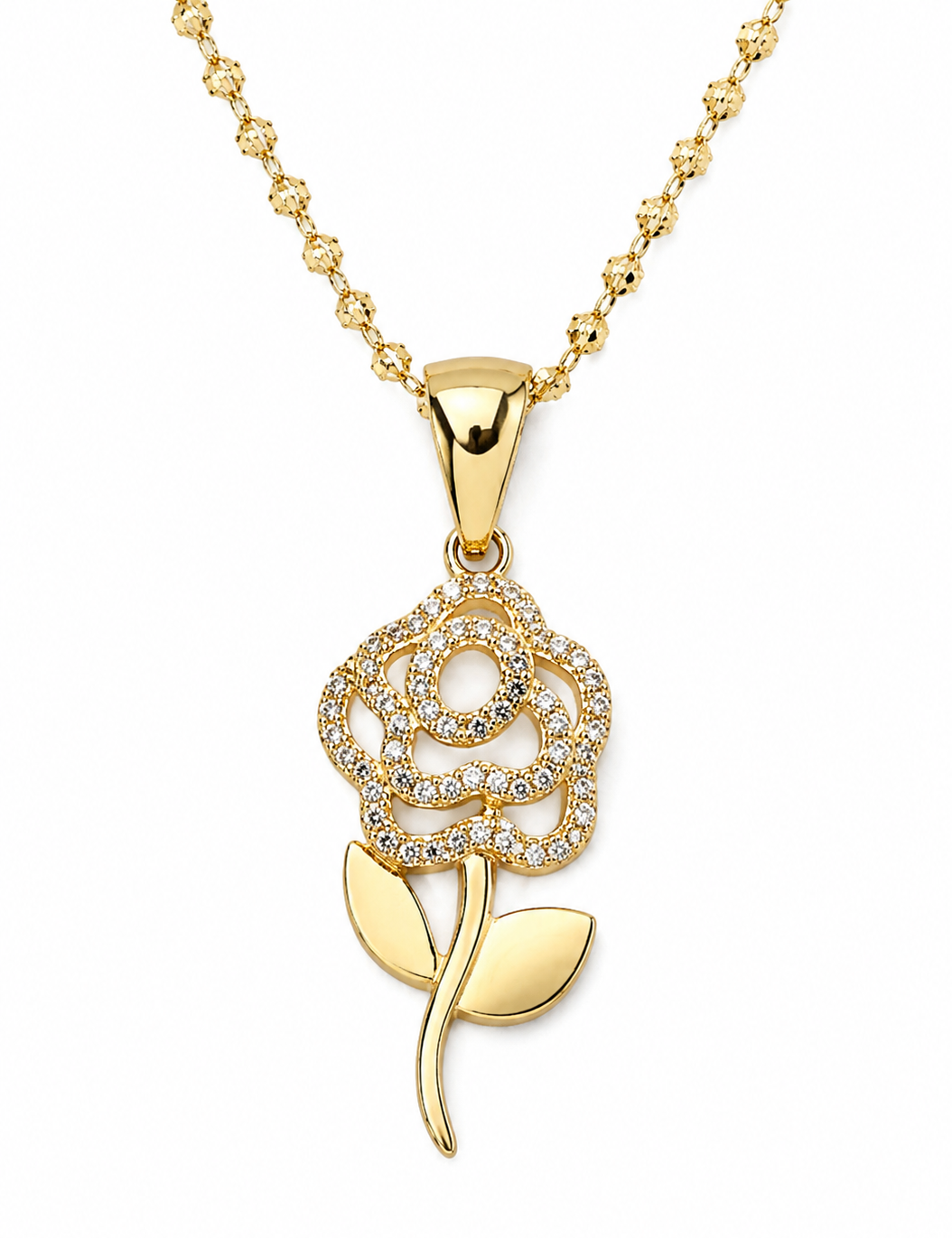 14K Gold Rose Pendant w/ Chain - Dige de Rosa Con Cadena 14k Oro
