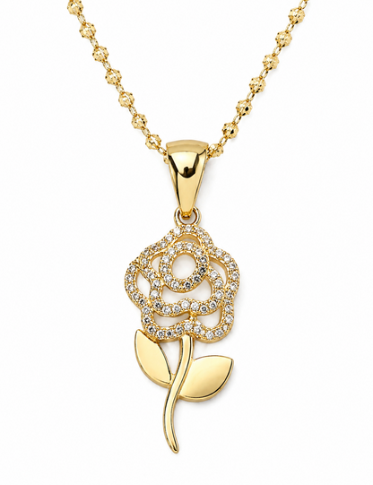 14K Gold Rose Pendant w/ Chain - Dige de Rosa Con Cadena 14k Oro