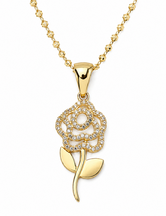 14K Gold Rose Pendant w/ Chain - Dige de Rosa Con Cadena 14k Oro