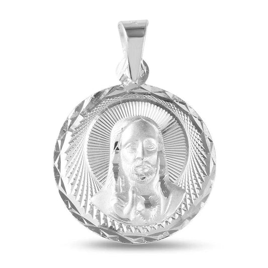 Silver 925 High Polished Diamond Cut Jesus Medallion