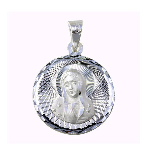 High Polished 925 Sterling Silver Diamond Cut Guadalupe Medallion