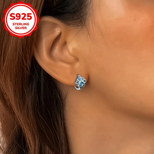 Aretes de Garra de Animal de Plata Esterlina S925, Lindo Estilo Vacacional, Circonita Sintética