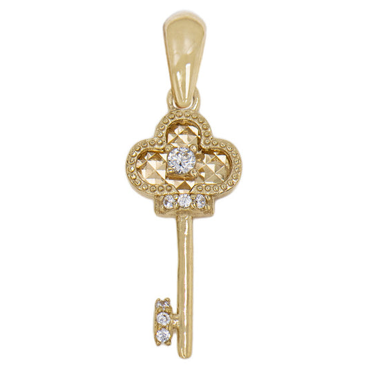 Small Key Pendant 8.5mm CZ 14k Yellow Gold