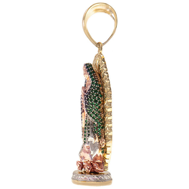 Guadalupe Virgin 3D Pendant CZ 11.5mm Tricolor Gold 14k