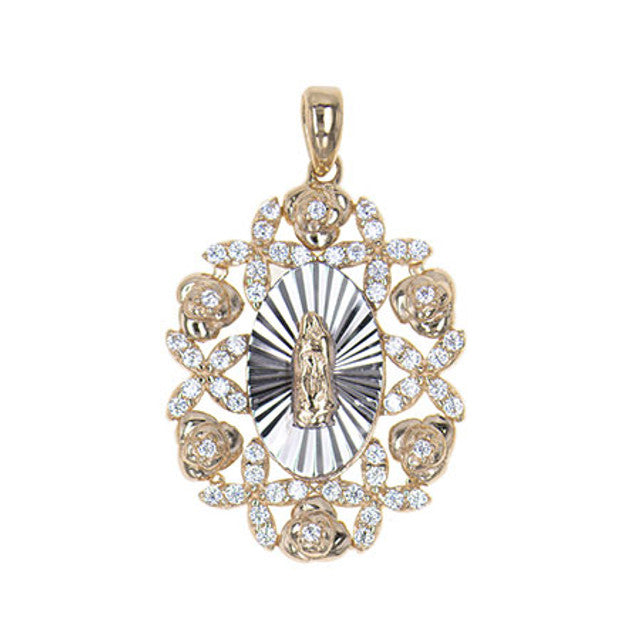 Virgin Guadalupe Pendant CZ Yellow and White Gold 14k