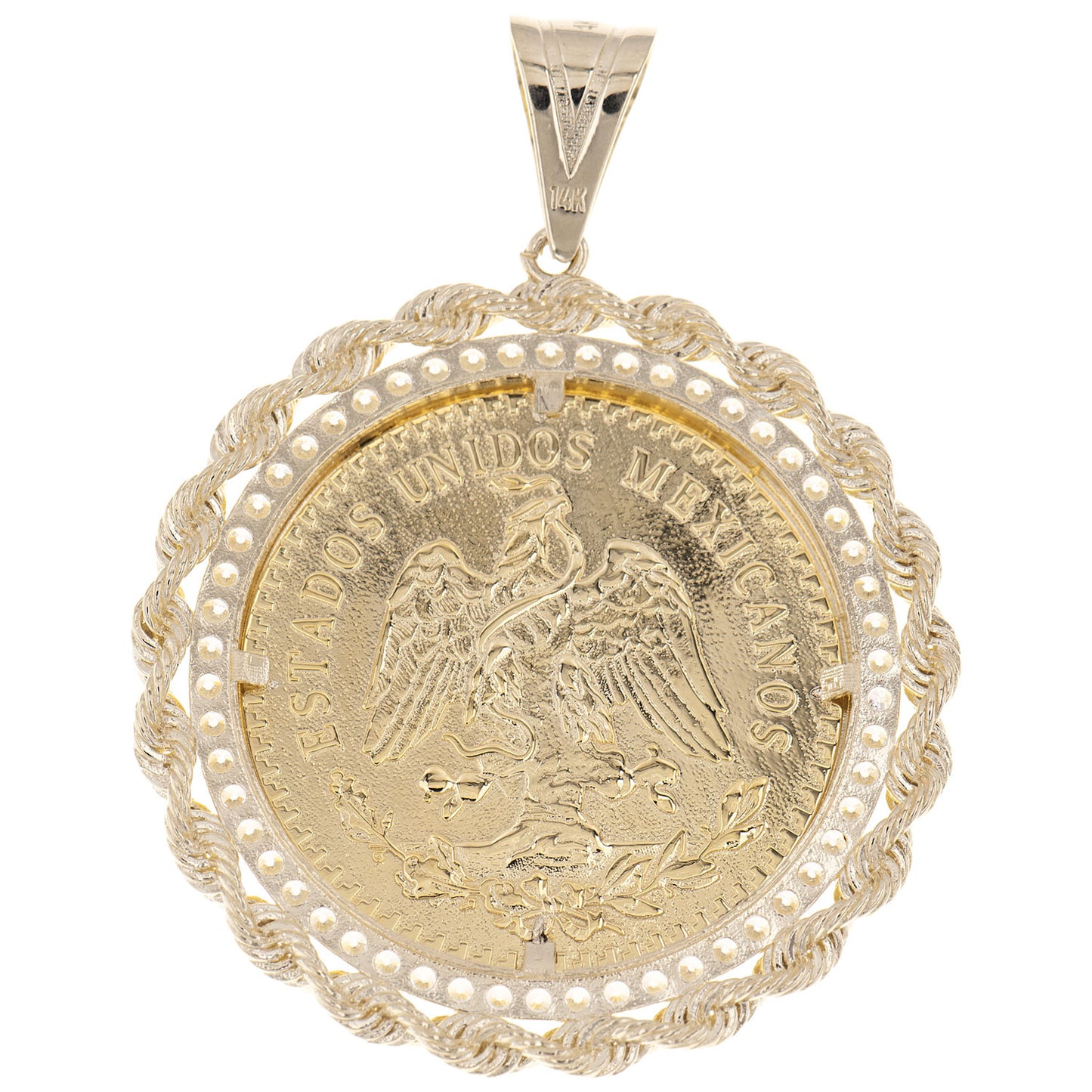 Mexican Centenario Design with Rope CZ Bezel 49mm Yellow Gold 14k