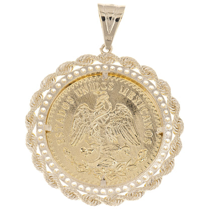 14K Gold Mexican Centenario Design with Rope CZ Bezel 49mm
