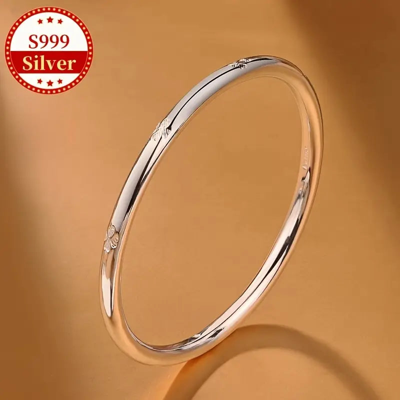 Pulsera de Plata Esterlina 999 para Mujeres, Estilo Mono y Sencillo