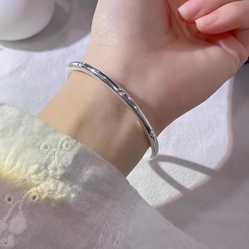 Pulsera de Plata Esterlina 999 para Mujeres, Estilo Mono y Sencillo