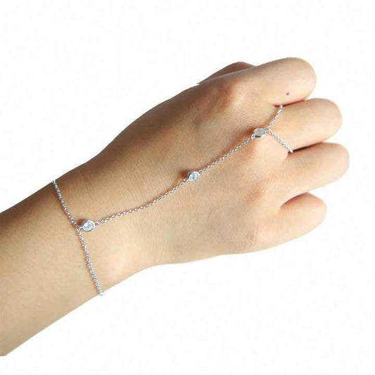 Pulseras de joyería fina Zirconia cúbica ,Plata de Ley 925 Pulsera de joyería de mano con anillo de dedo