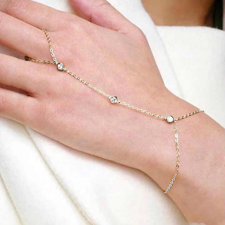 Pulseras de joyería fina Zirconia cúbica ,Plata de Ley 925 Pulsera de joyería de mano con anillo de dedo