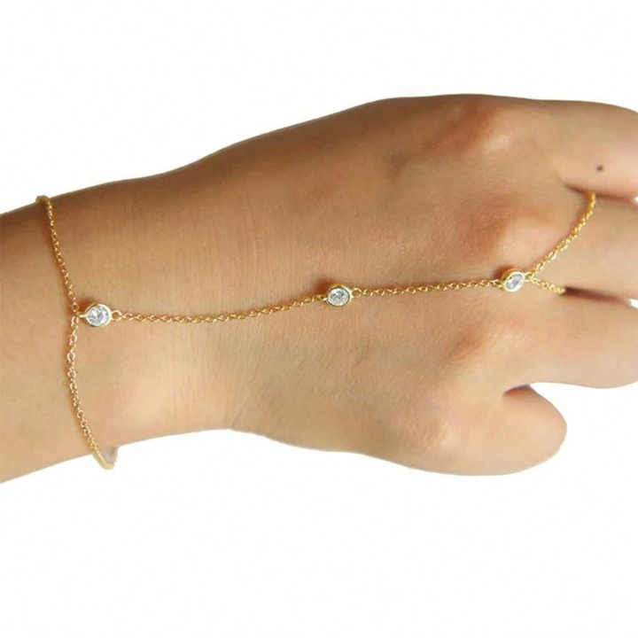 Pulseras de joyería fina Zirconia cúbica ,Plata de Ley 925 Pulsera de joyería de mano con anillo de dedo