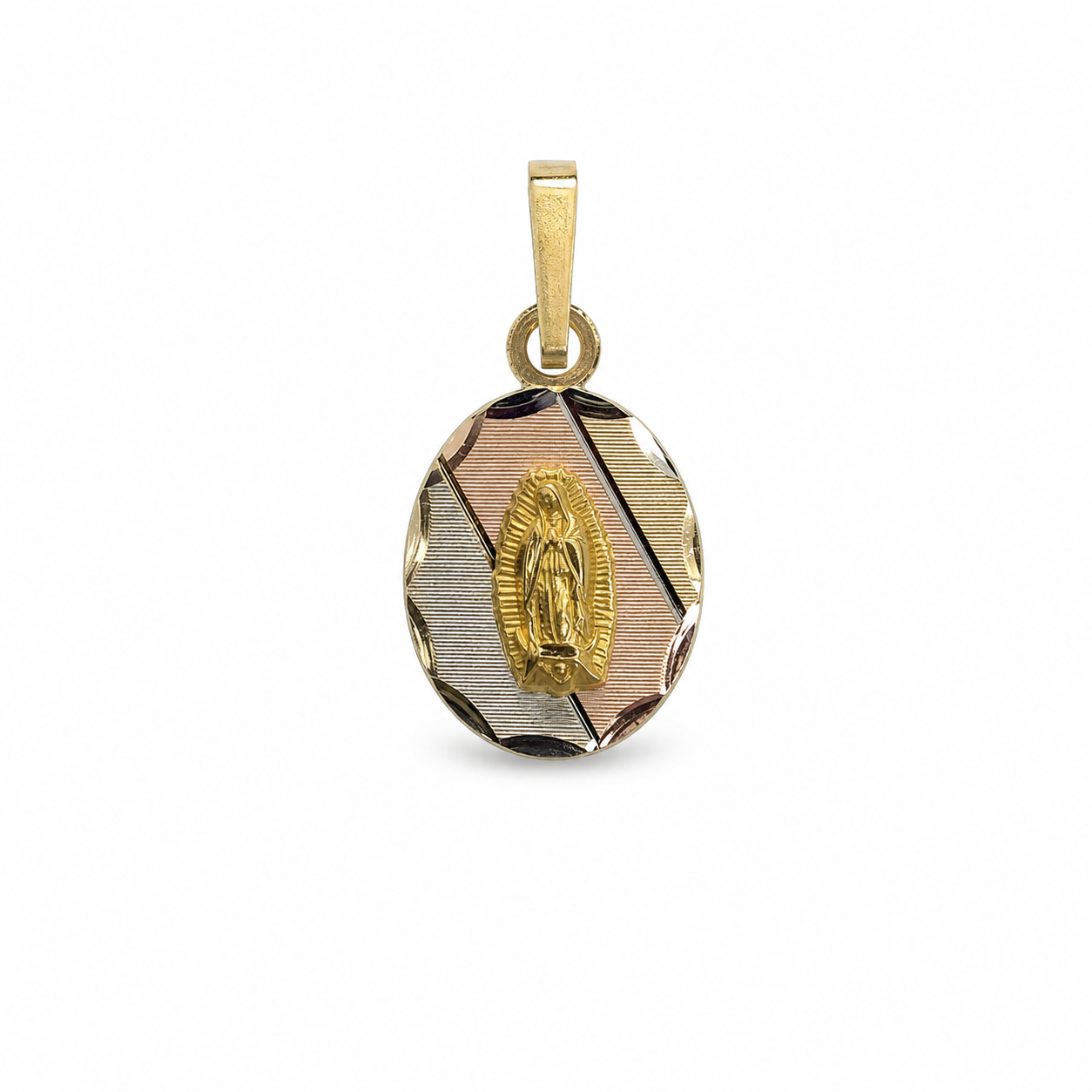 14K Gold Two-Tone Virgen de Guadalupe Faceted Oval Pendant