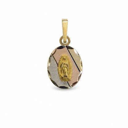 14K Gold Two-Tone Virgen de Guadalupe Faceted Oval Pendant
