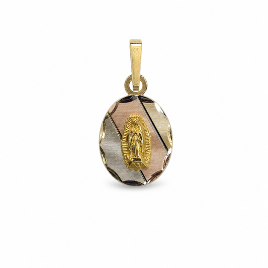 14K Gold Two-Tone Virgen de Guadalupe Faceted Oval Pendant