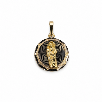 14K Two-Tone Virgen de Guadalupe Faceted Round Pendant Double Sided