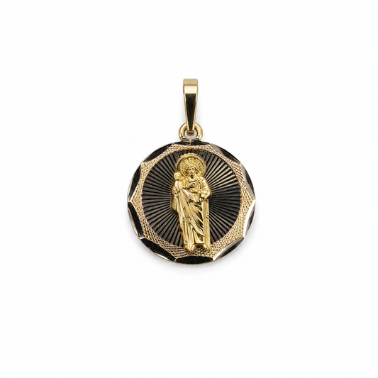 14K Two-Tone Virgen de Guadalupe Faceted Round Pendant Double Sided