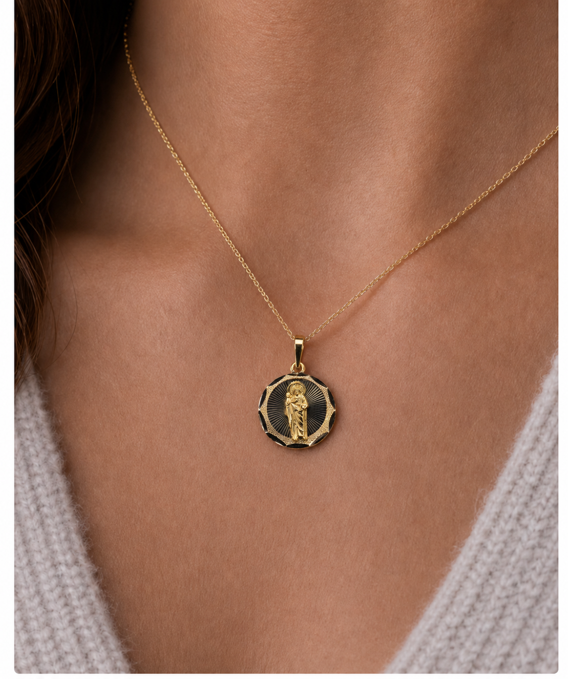 14K Two-Tone Virgen de Guadalupe Faceted Round Pendant Double Sided