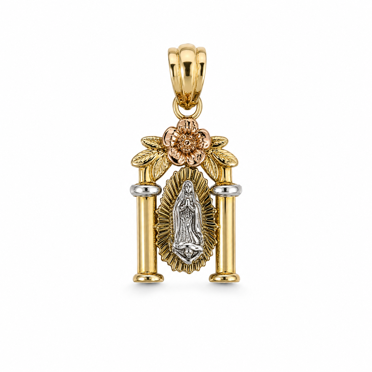 14K Tri-Tone Virgen de Guadalupe Shrine Pendant