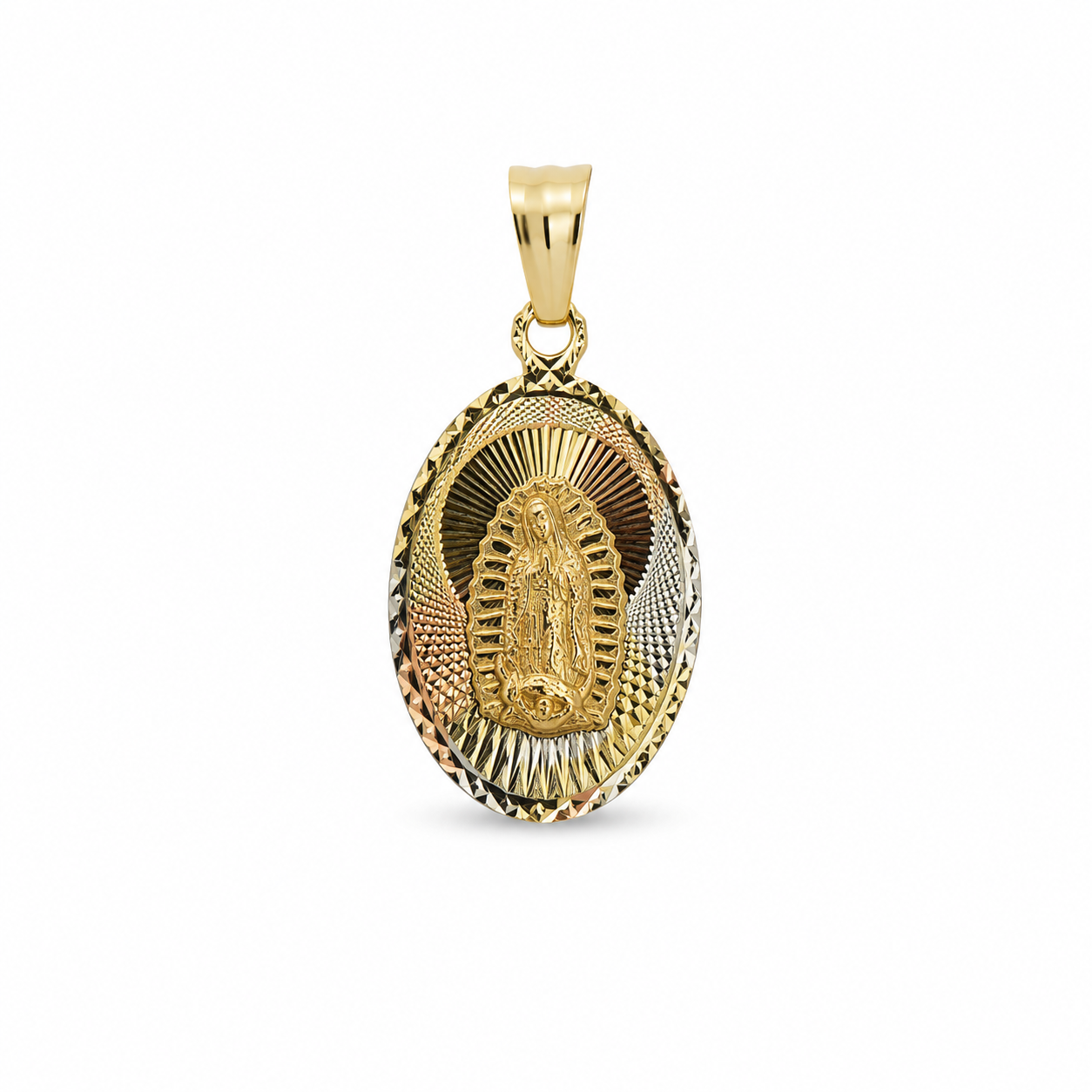 14K Two-Tone Virgen de Guadalupe Oval Textured Pendant