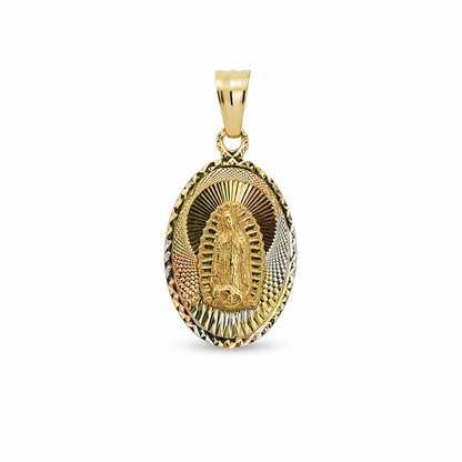 14K Two-Tone Virgen de Guadalupe Oval Textured Pendant