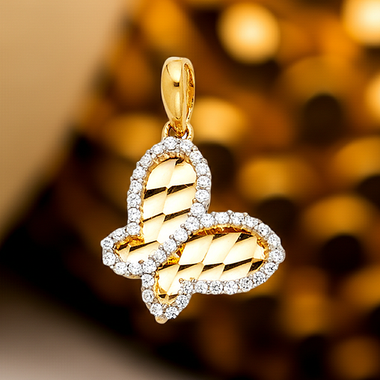 14K 2T CZ Butterfly Pendant