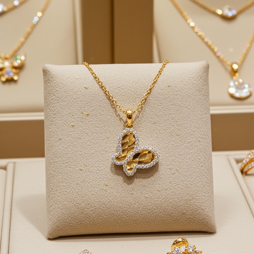 14K 2T CZ Butterfly Pendant