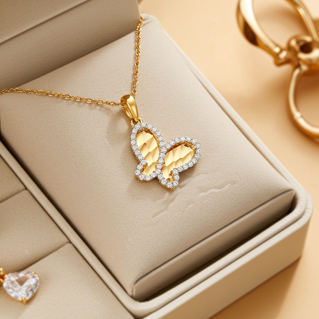 14K 2T CZ Butterfly Pendant