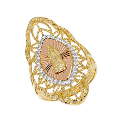 Guadalupe Large Oval Lady Ring Cubic Zirconia Tricolor Gold 14k #8