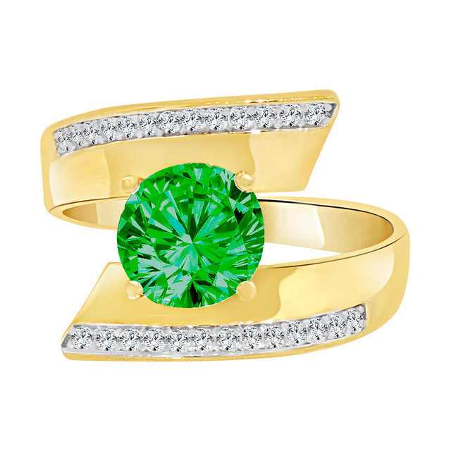 Fancy Lady Ring Green Color CZ May Yellow Gold 14k Size 7