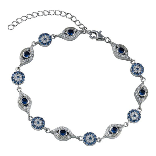 Rhodium Plated 925 Sterling Silver Evil Eye CZ Bracelet