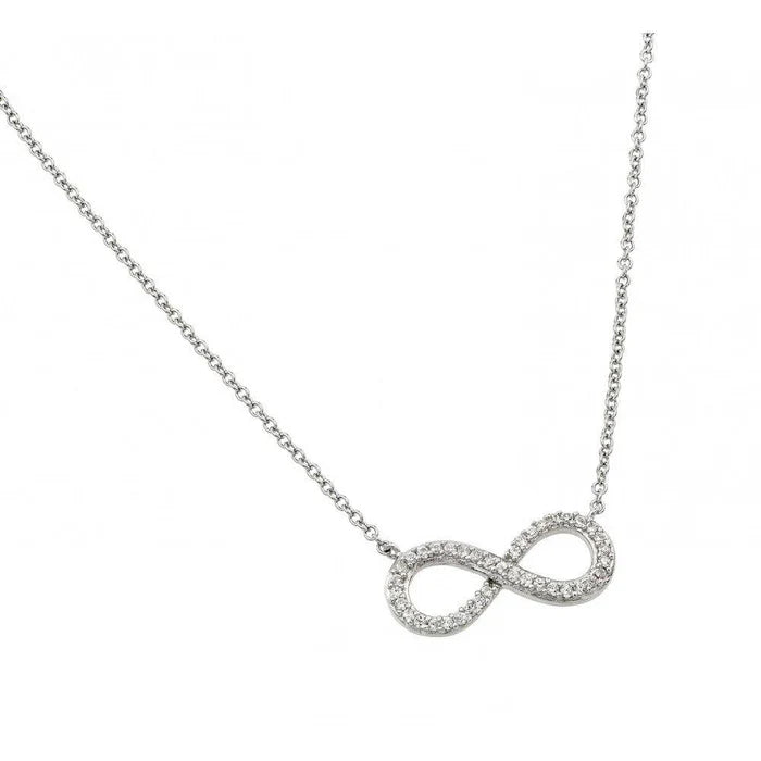 Silver 925 Rhodium Plated Clear CZ Infinity Pendant Necklace