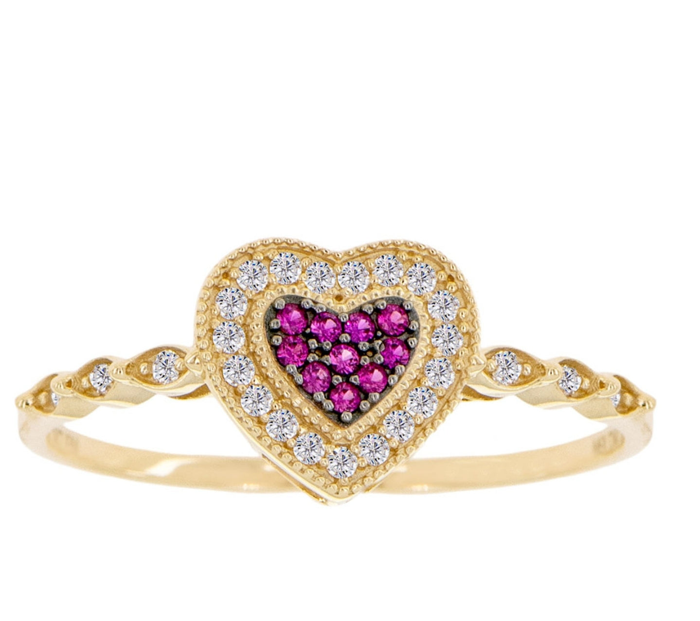 Small Heart LadyRing Red CZ Yellow Gold 14k Size 8