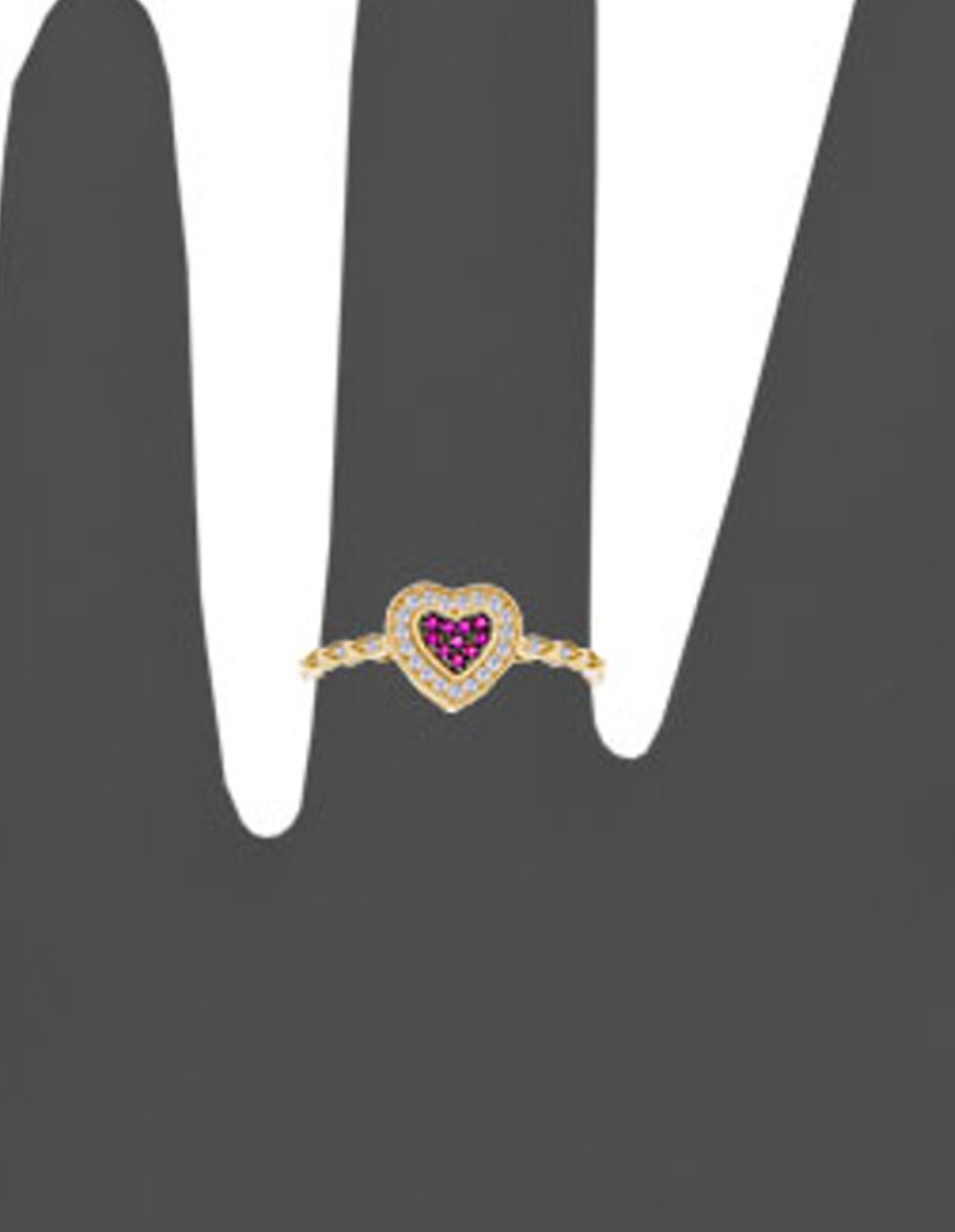 Small Heart LadyRing Red CZ Yellow Gold 14k Size 8