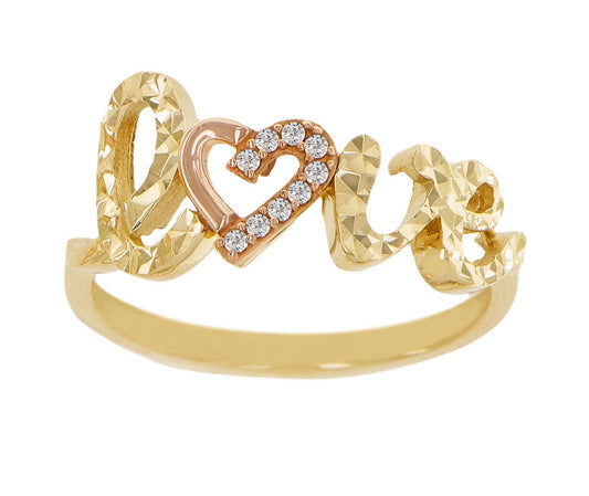 Love Heart Diacut Lady Ring CZ Yellow Rose Gold 14k Size 7