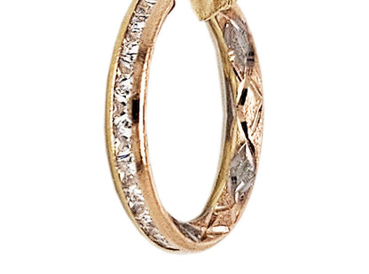 14K Tricolor Gold Tube Hoop Earring Channel CZ