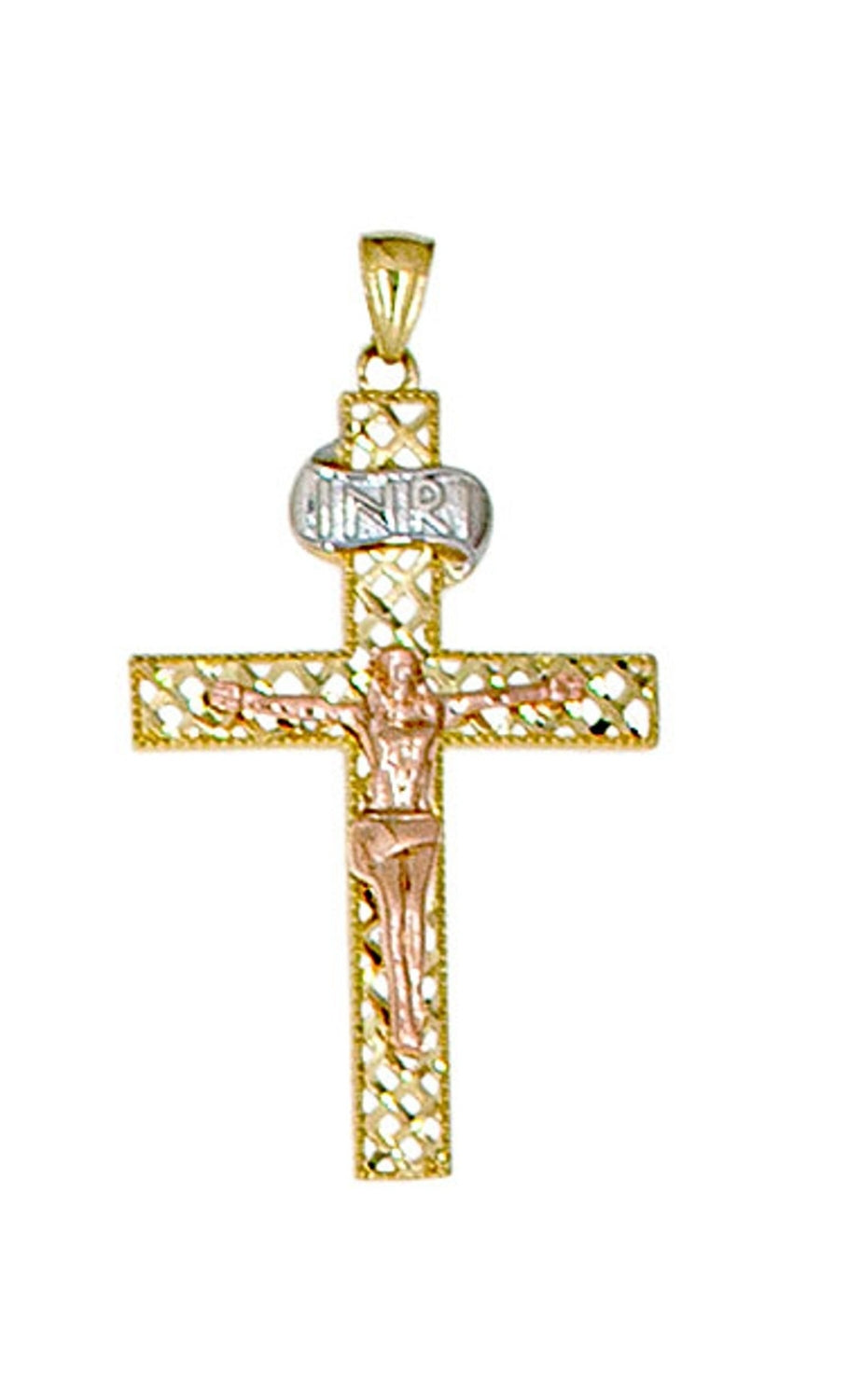 Crucifix Cross Filigree Pendant Tricolor Gold 14k