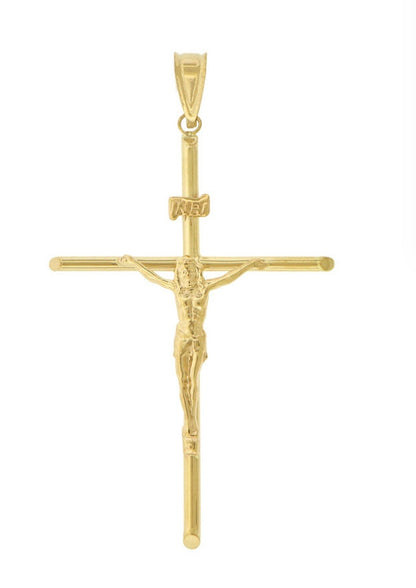 14K Gold Crucifix Cross 2mm Thick Hollow Tube Pendant