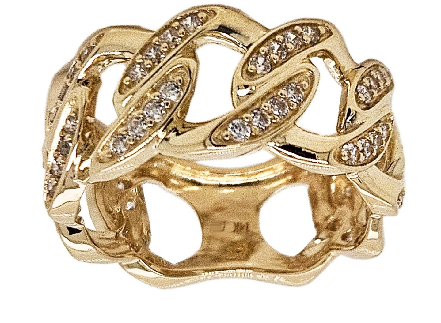 Cuban Links Band Ring CZ 9.5mm Width Yellow Gold 14k Size 10