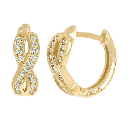 14K Yellow Gold Small Infinity Figure 8 Mini Hoop Huggies Earring