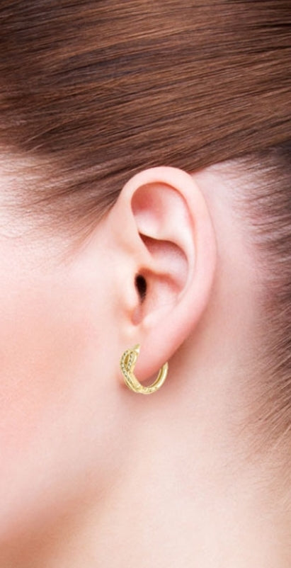 Small Infinity Figure 8 Mini Hoop Huggies Earring CZ Yellow Gold 14k