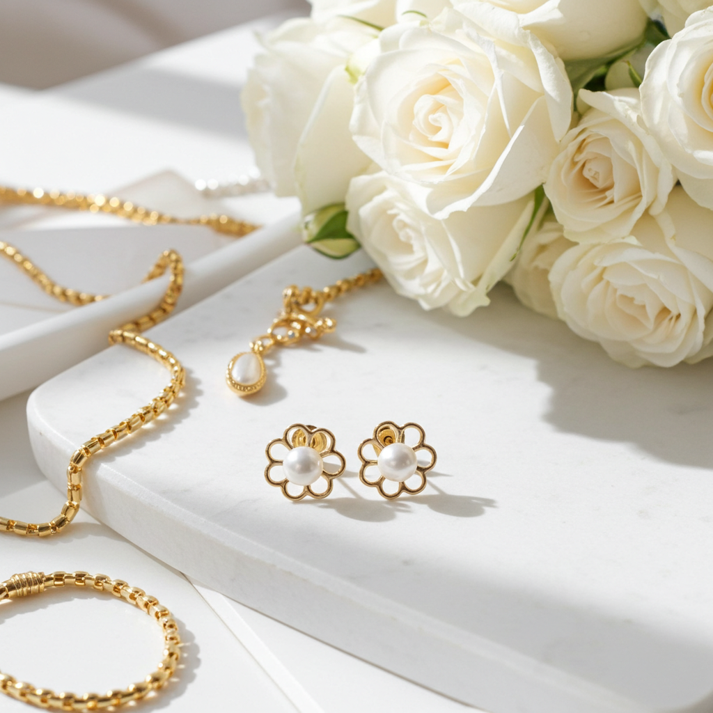 14K Gold Petals and Cultured Pearls Studs Screw Back Earrings