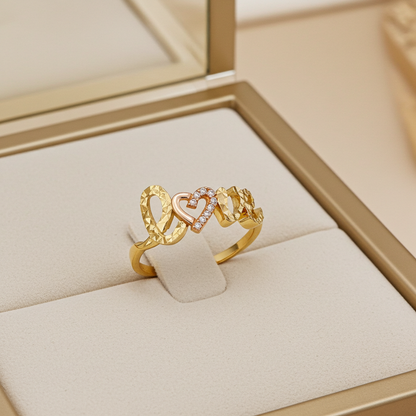 Love Heart Diacut Lady Ring CZ Yellow Rose Gold 14k Size 7